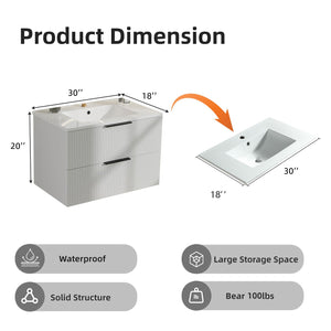 Modern Wall Mounted Floating Bathroom Vanity with Sink and Drawers