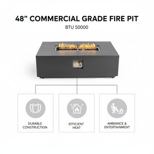 Volon - Rectangular Fire Pit Table, Propane Powered, 50,000 BTU - Light Gray