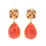 14K Gold Plated 20x14mm Chalcedony & Multi Gemstone Drop Earrings