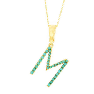 18K Gold Plated Campitos Turquoise Initial Enhancer Pendant w/ Chain