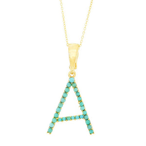 18K Gold Plated Campitos Turquoise Initial Enhancer Pendant w/ Chain
