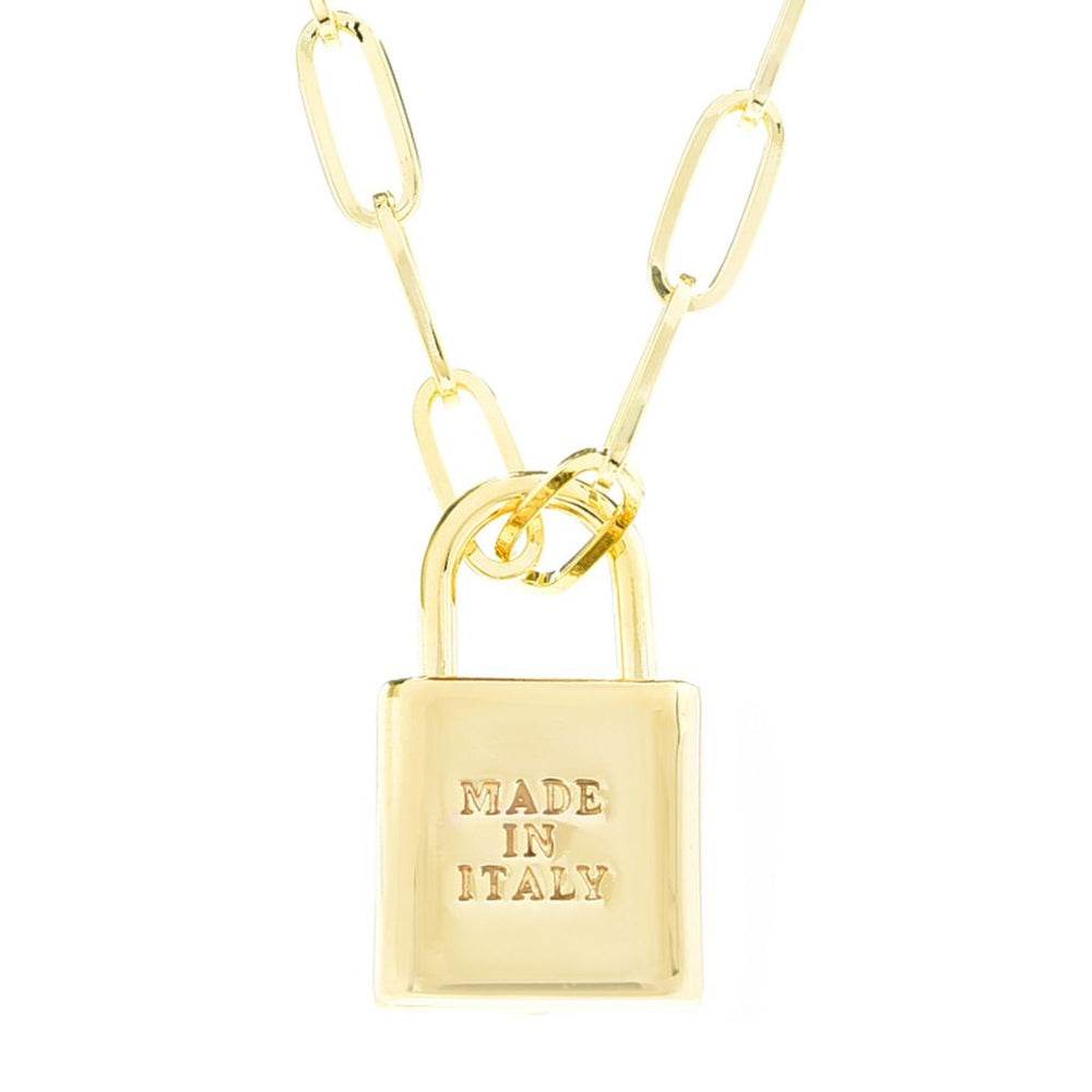 Toscana Italiana Reversible Initial Padlock Pendant w/ Paperclip Chain
