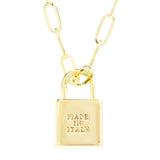 Toscana Italiana Reversible Initial Padlock Pendant w/ Paperclip Chain
