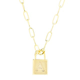 Toscana Italiana Reversible Initial Padlock Pendant w/ Paperclip Chain