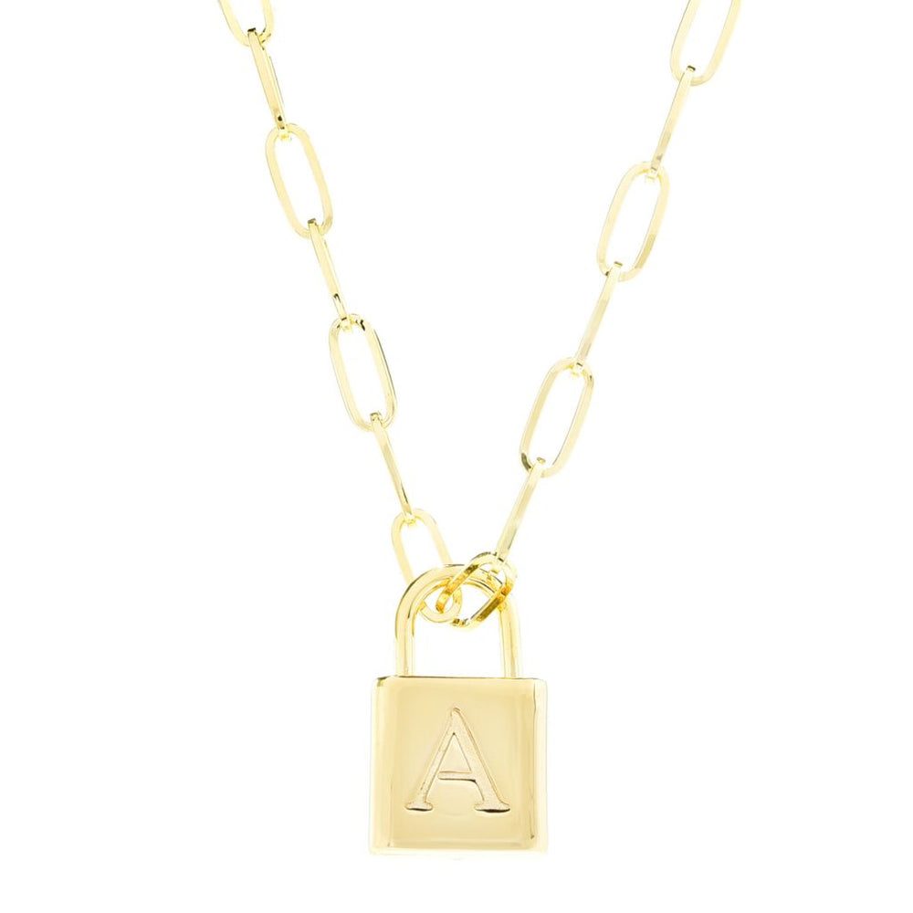 Toscana Italiana Reversible Initial Padlock Pendant w/ Paperclip Chain