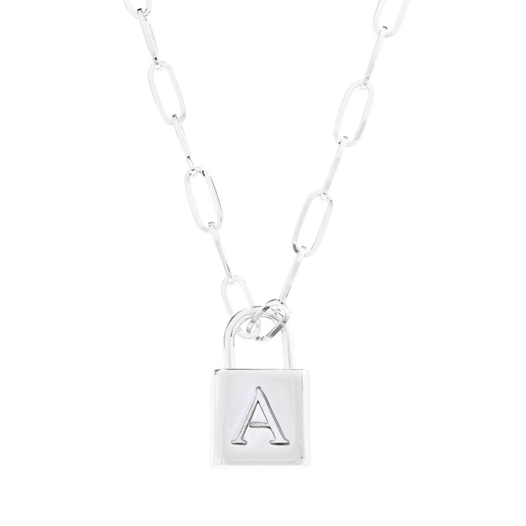 Toscana Italiana Reversible Initial Padlock Pendant w/ Paperclip Chain
