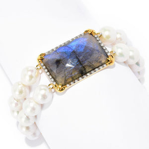 18K Gold Plated Choice of Opaque Gem & Baroque Pearl Bracelet