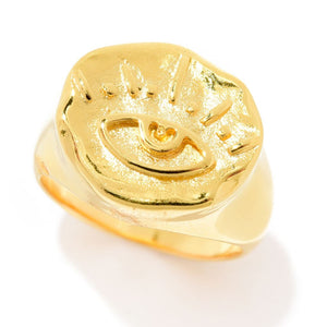 MAYAMAR 24K Gold Plated Polished Evil Eye Signet Style Ring