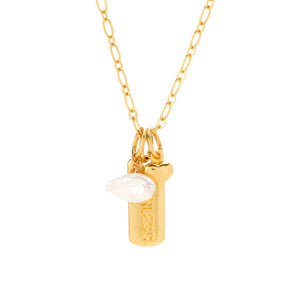 MAYAMAR 24K Gold Plated "Fearless" Bar & Cultured Pearl Necklace