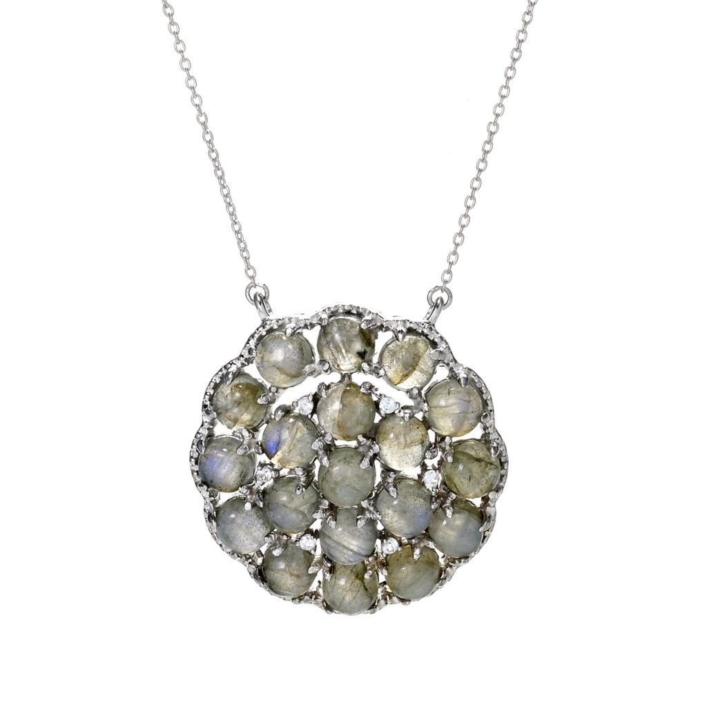 Platinum Plated Choice of Gemstone Bauble & White Zircon Pendant w/ Chain