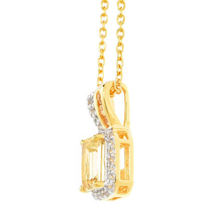 Gem Treasures 1.14ctw Octagonal Imperial Topaz & White Zircon Pendant w/ Chain