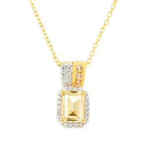 Gem Treasures 1.14ctw Octagonal Imperial Topaz & White Zircon Pendant w/ Chain