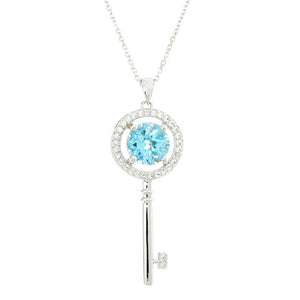 Choice of 10mm Round Gemstone Key Pendant w/ 18" Cable Link Chain