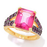 18K Gold Plated Choice of 11x9mm Octagon Gemstone Split Shank Ring