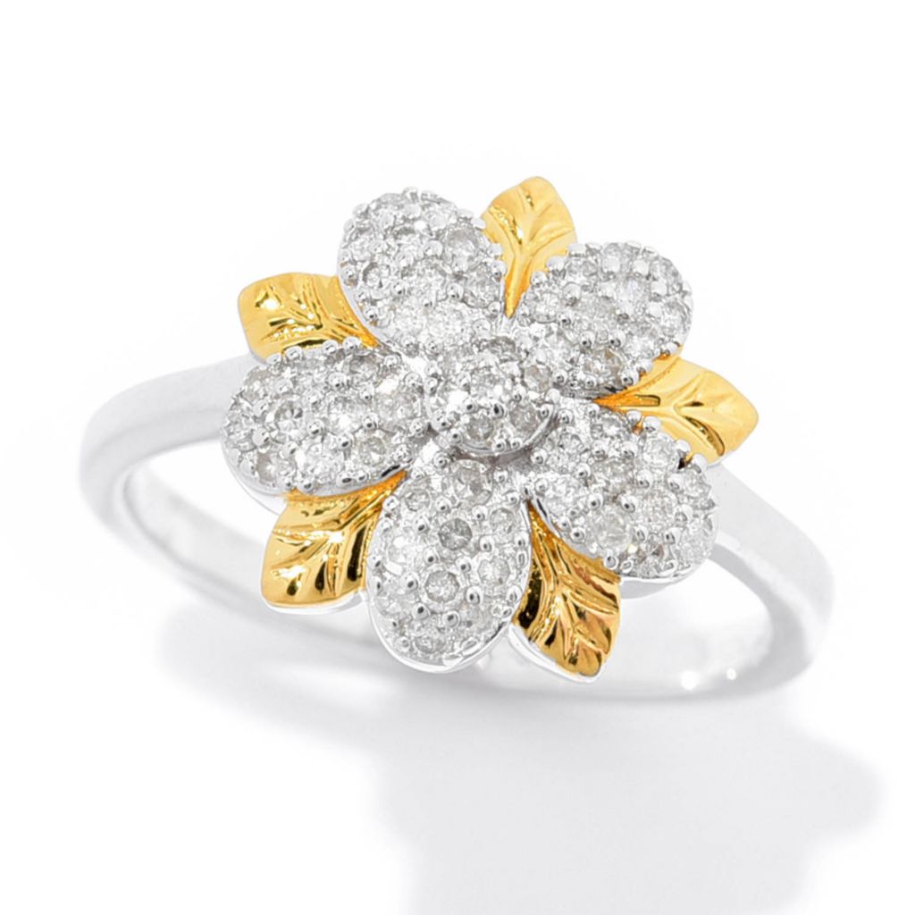Diamond Treasures 18K Gold Accented 0.36ctw Diamond Flower Ring
