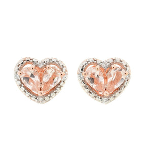 Gem Treasures 0.84ctw Morganite & Zircon Heart Stud Earrings