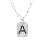Gem Treasures Black Spinel & White Zircon Initial Dog Tag w/ Chain