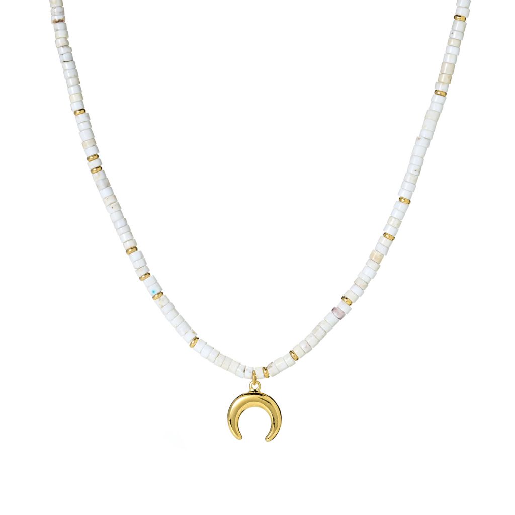 MAYAMAR 24K Gold Plated Howlite Beaded Crescent Horn 21" Necklace