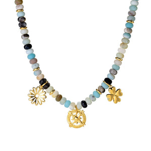 MAYAMAR 24K Gold Plated 8.5mm Amazonite Rondelle Bead Charm Necklace