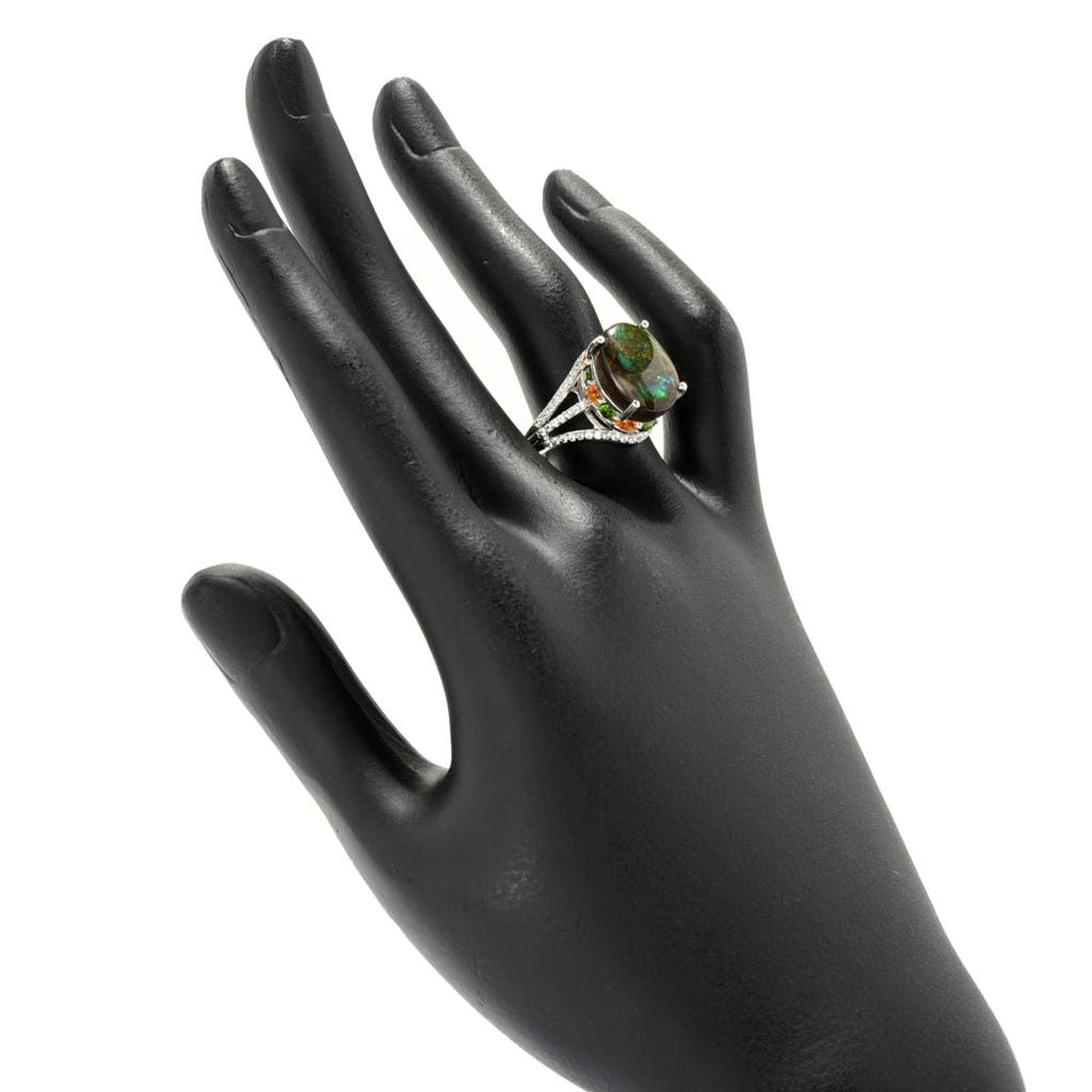 Gem Treasures 14x10mm Ammolite & Multi Gemstone High Set Ring