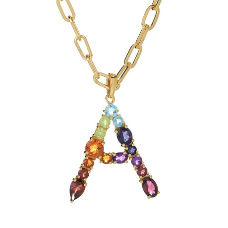 Gem Treasures Ombre Rainbow Multi Gemstone Initial Pendant