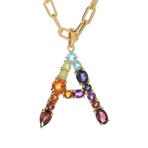Gem Treasures Ombre Rainbow Multi Gemstone Initial Pendant