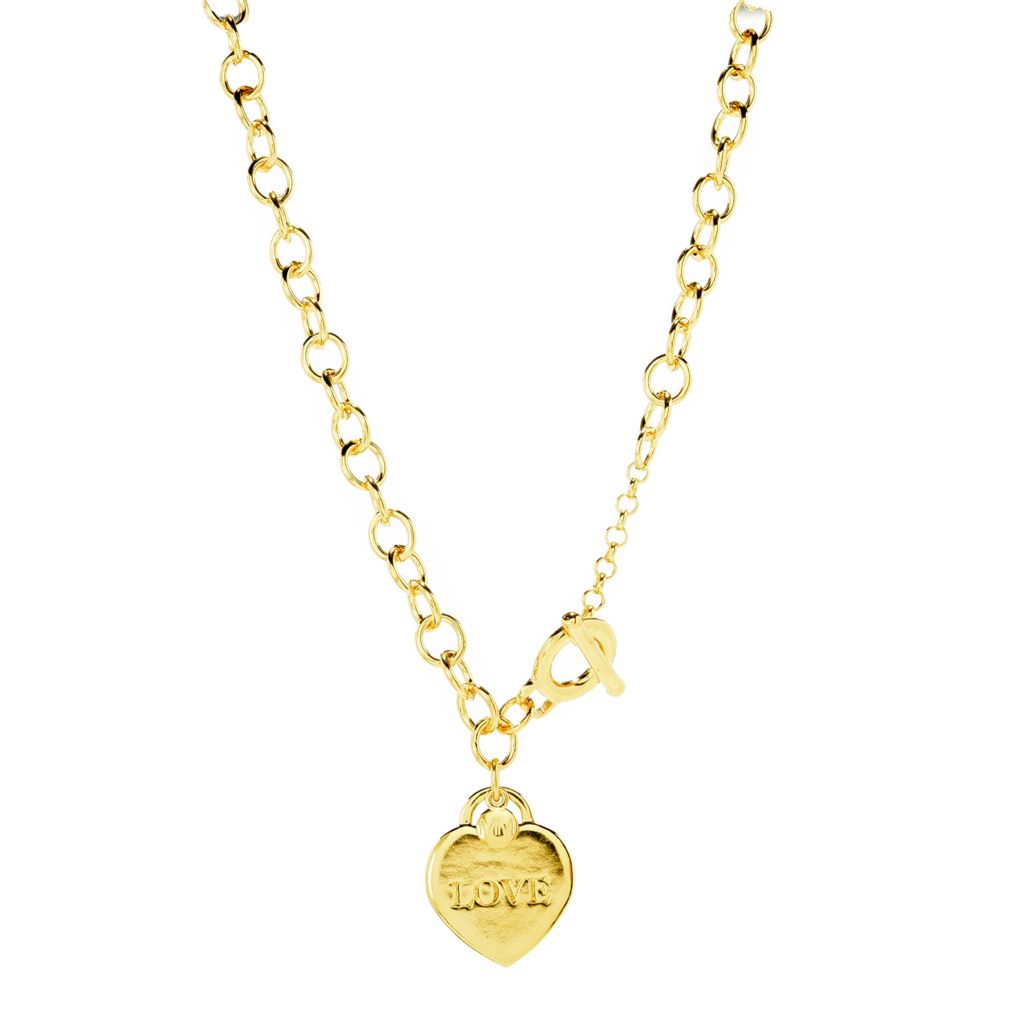 MAYAMAR 24K Gold Plated Heart Charm Rolo 18"+1" Toggle Necklace