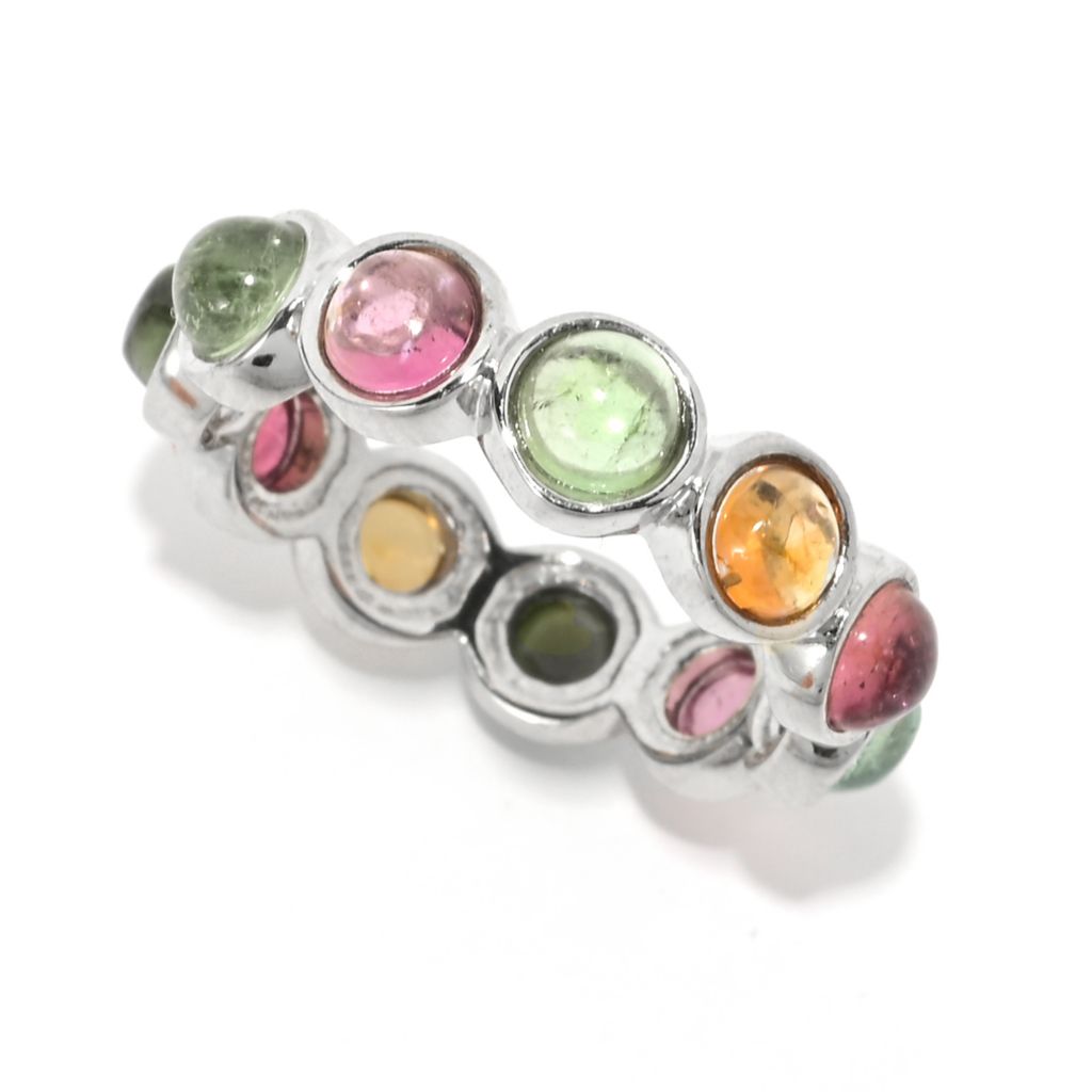 Platinum Plated 3.84ctw Multi Tourmaline Eternity Band Ring