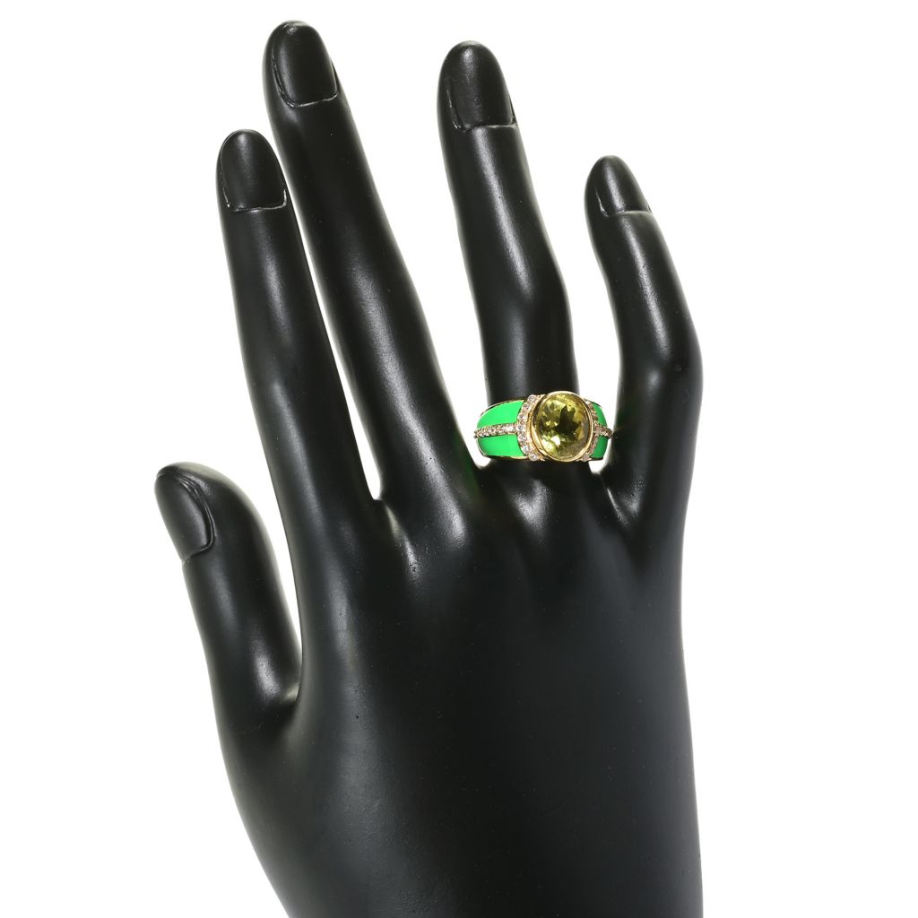 18K Gold Plated 10x8mm Choice of Gemstone & Zircon Halo Enamel Band Ring