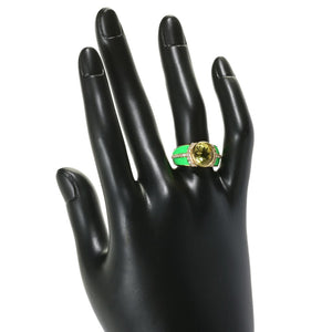 18K Gold Plated 10x8mm Choice of Gemstone & Zircon Halo Enamel Band Ring