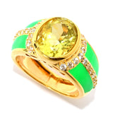 18K Gold Plated 10x8mm Choice of Gemstone & Zircon Halo Enamel Band Ring