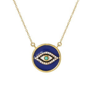18K Gold Plated Enamel Evil Eye, Campitos Turquoise & Zircon Necklace