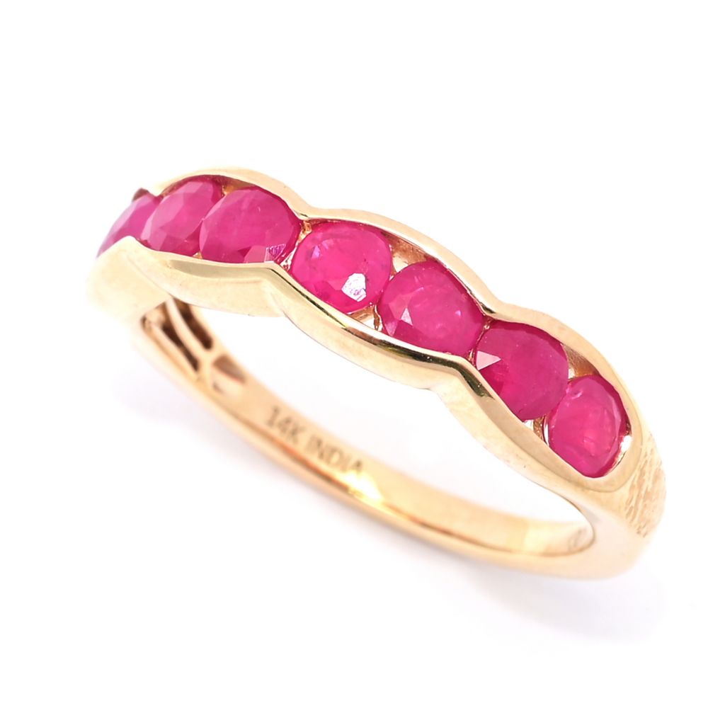 Gem Treasures 14K Gold 1.60ctw Burmese Ruby Scallop Edge Band Ring