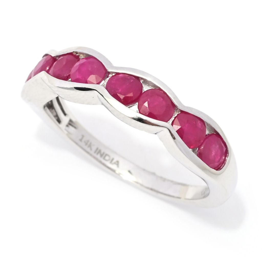 Gem Treasures 14K Gold 1.60ctw Burmese Ruby Scallop Edge Band Ring