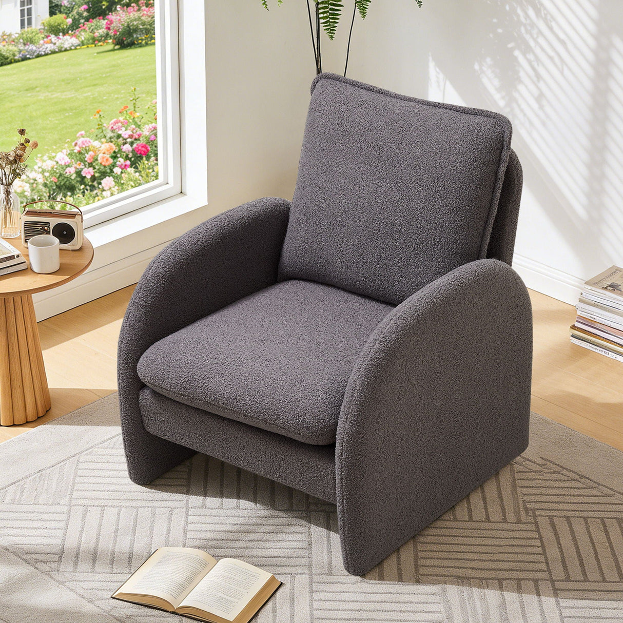 Modern Sherpa Upholstered Accent Chair, Comfortable Living Room Armchair, Lounge Chair For Bedroom, And Office