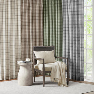 Plaid Faux Leather Tab Top Curtain Panel with Fleece Lining