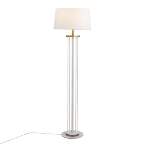Rope Contemporary Floor Lamp in Natural Wood, White Metal, and White Rope Accent