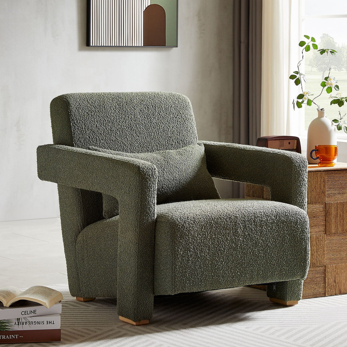 Sleek Right Angle Armrests Armchair with Ergonomic Lumbar Support