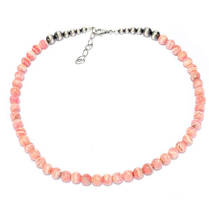 Southwest Elements Sterling Silver 8mm Rhodochrosite Bead Necklace