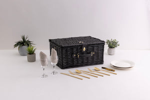 Picnic Basket Set for 2, Black Willow with Beige Accents