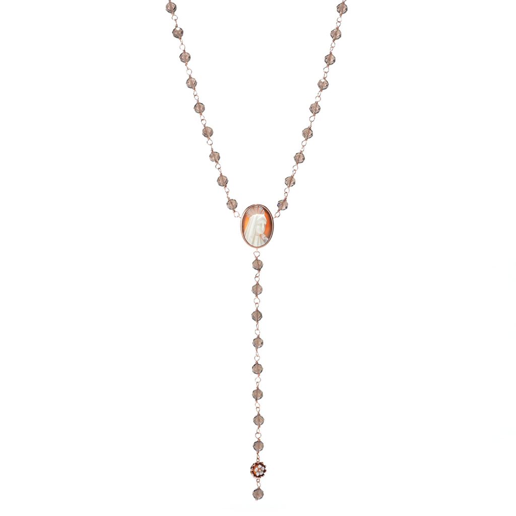 Cameo Italiano 18K Gold Plated "Sacred" Cameo & Smoky Quartz Rosary Necklace
