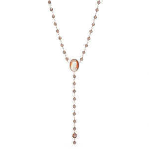Cameo Italiano 18K Gold Plated "Sacred" Cameo & Smoky Quartz Rosary Necklace