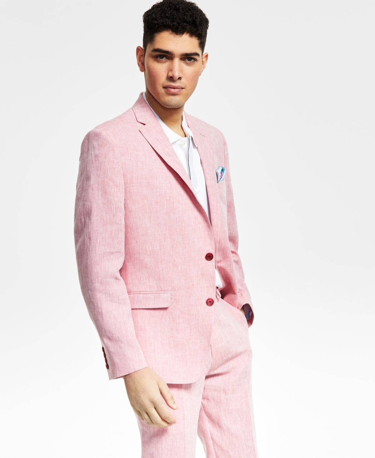 Men's Slim Fit Linen Suit Jacket - Blue Chambray