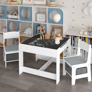 Kids Table And Chair Set, 3 In 1 Activity Table With Storage Drawer For Toddlers Drawing, Reading, Crafts, 2 In 1 Detachable Top - White