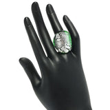 Toscana Italiana Polished Green Murano Glass w/ Silver Flakes Dome Ring