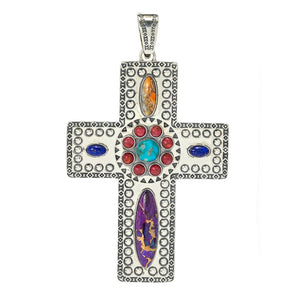 Southwest Elements Sterling Silver Choice of Gem 3.5" Cross Enhancer Pendant