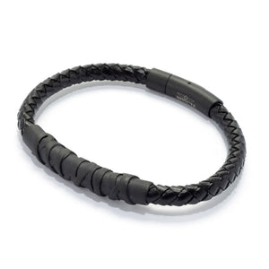 Invicta Jewelry Stainless Steel & Braided Leather Bracelet