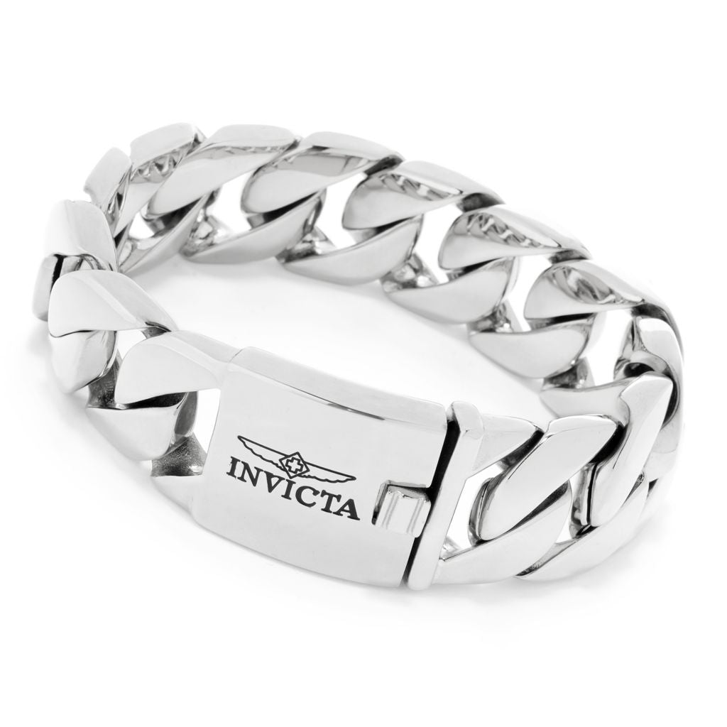 Invicta Men's Stainless Steel Choice of Length Curb Link Chain Bracelet