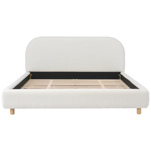 Queen Size Upholstered Bed With Boucle Fabric
