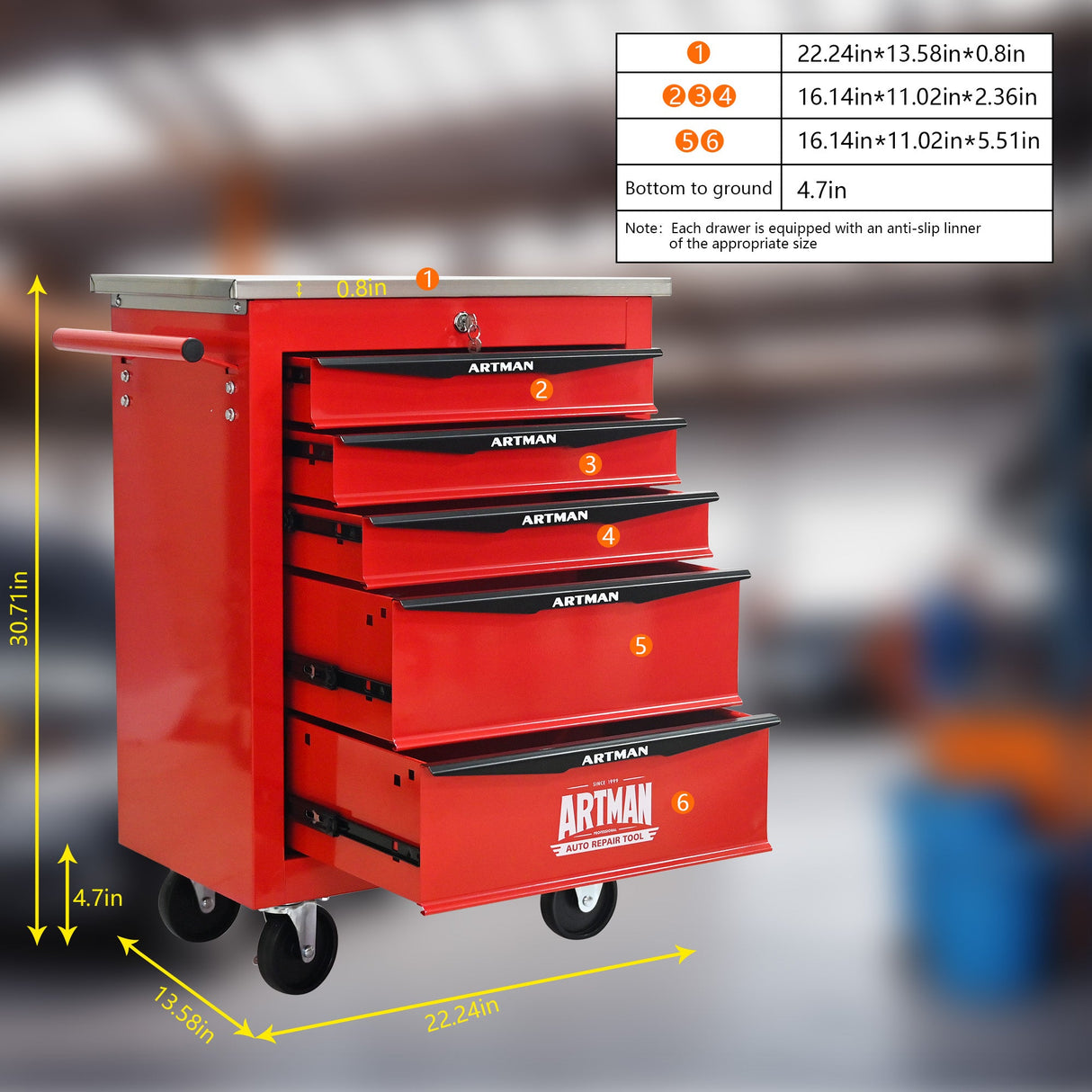 5 Drawers Multifunctional Tool Cart with Wheels